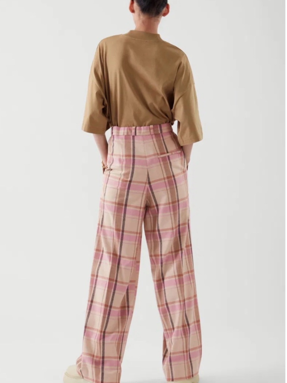 COS Pleated Wide-Leg Checked Trousers Size 8 - Picture 2 of 10